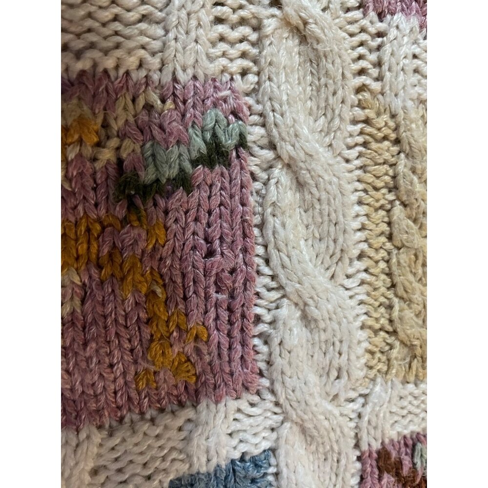 Vintage 90s Needles & Yarn Sweater Womens M Patchwork Floral Knit Korea - Picture 14 of 16